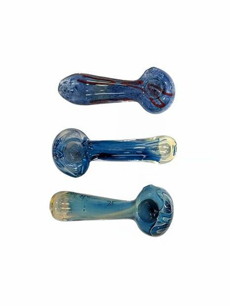 MK Glass - H77 4" Ocean Blue Flower Hand Pipe - Hand Pipe