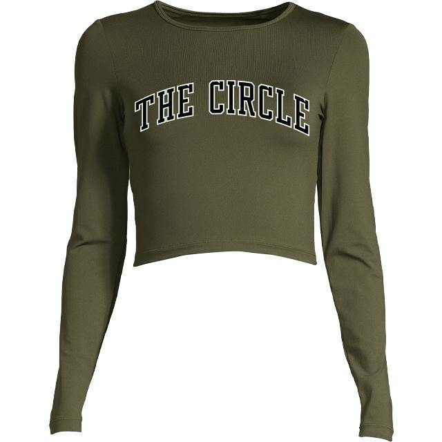 THE CIRCLE - WOMEN LONG SLEEVE T-SHIRT (OLIVE) CROP TOP (SMALL)^