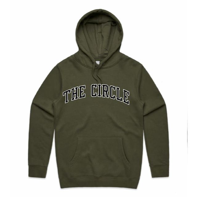 THE CIRCLE - LETTERMAN UNISEX HOODIE (OLIVE) X-LARGE^