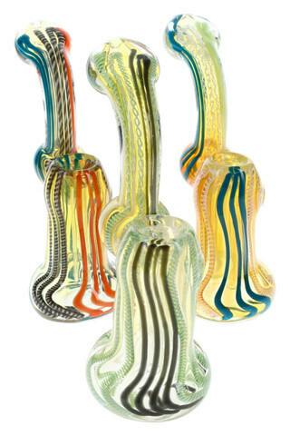 EMPIRE GLASSWORKS - 6" MULTICOLOR STRIPED COLOR-CHANGING GLASS SHERLOCK BUBBLER (B1329)