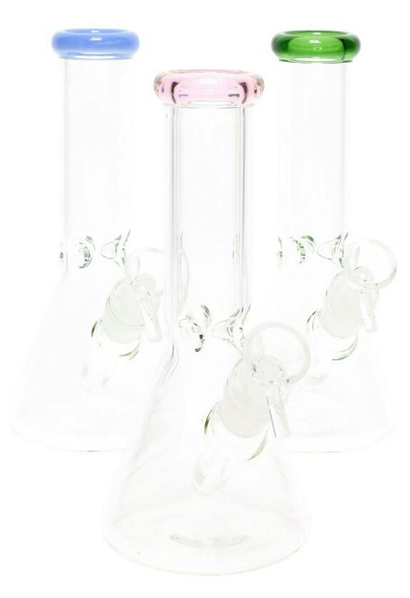 EMPIRE GLASSWORKS - 8" PINK COLORED RIM GLASS BONG (WP2346)