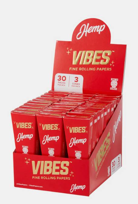 VIBES PAPERS CONES KING SIZE HEMP (RED)