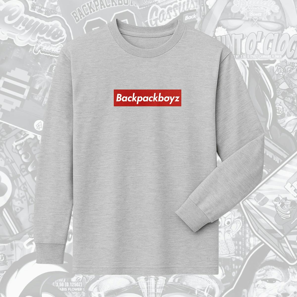 Backpack Boyz | Red Grey Box Logo Long Sleeve T-Shirt | Merch