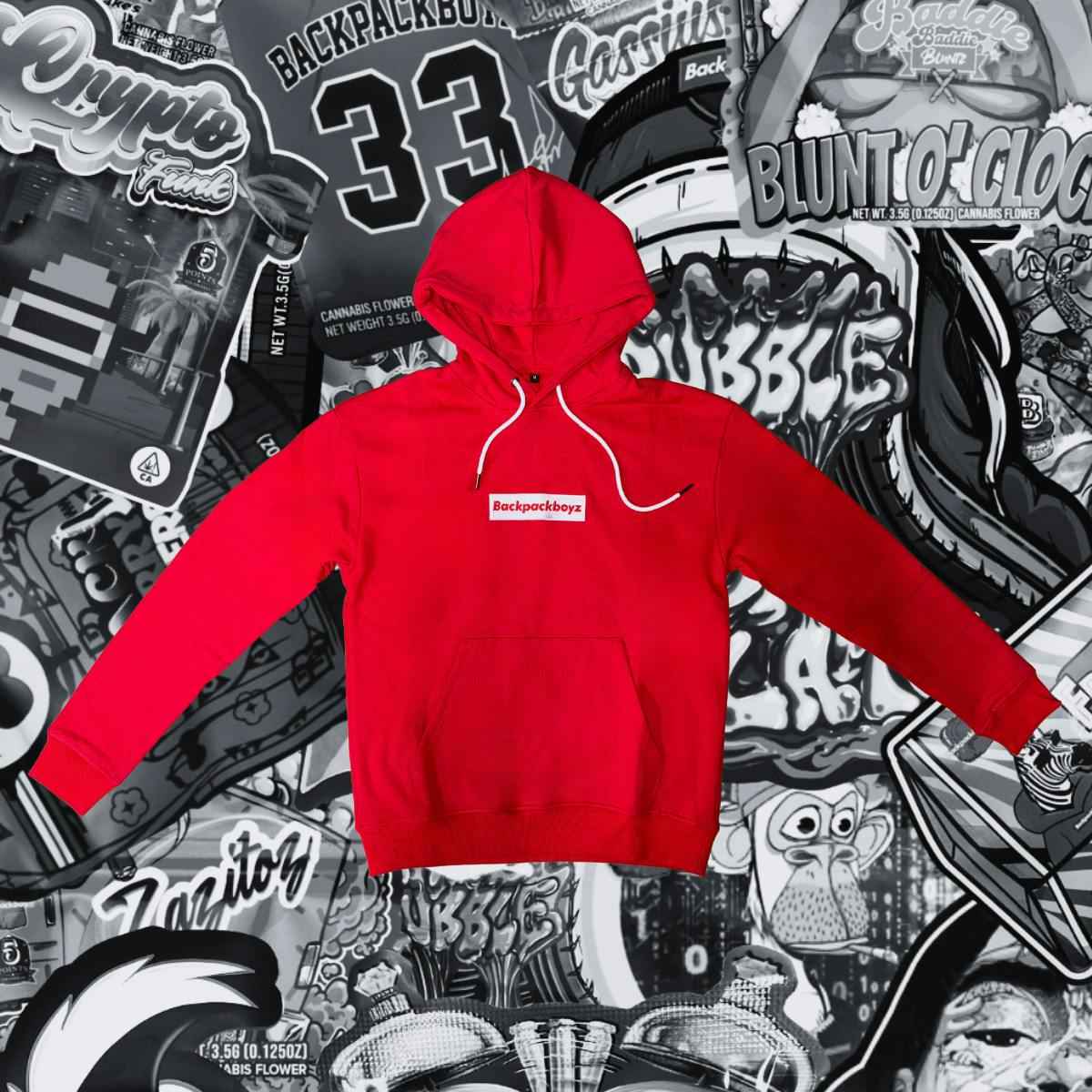 Backpack Boyz | Red Print Box Logo Hoodie | Merch