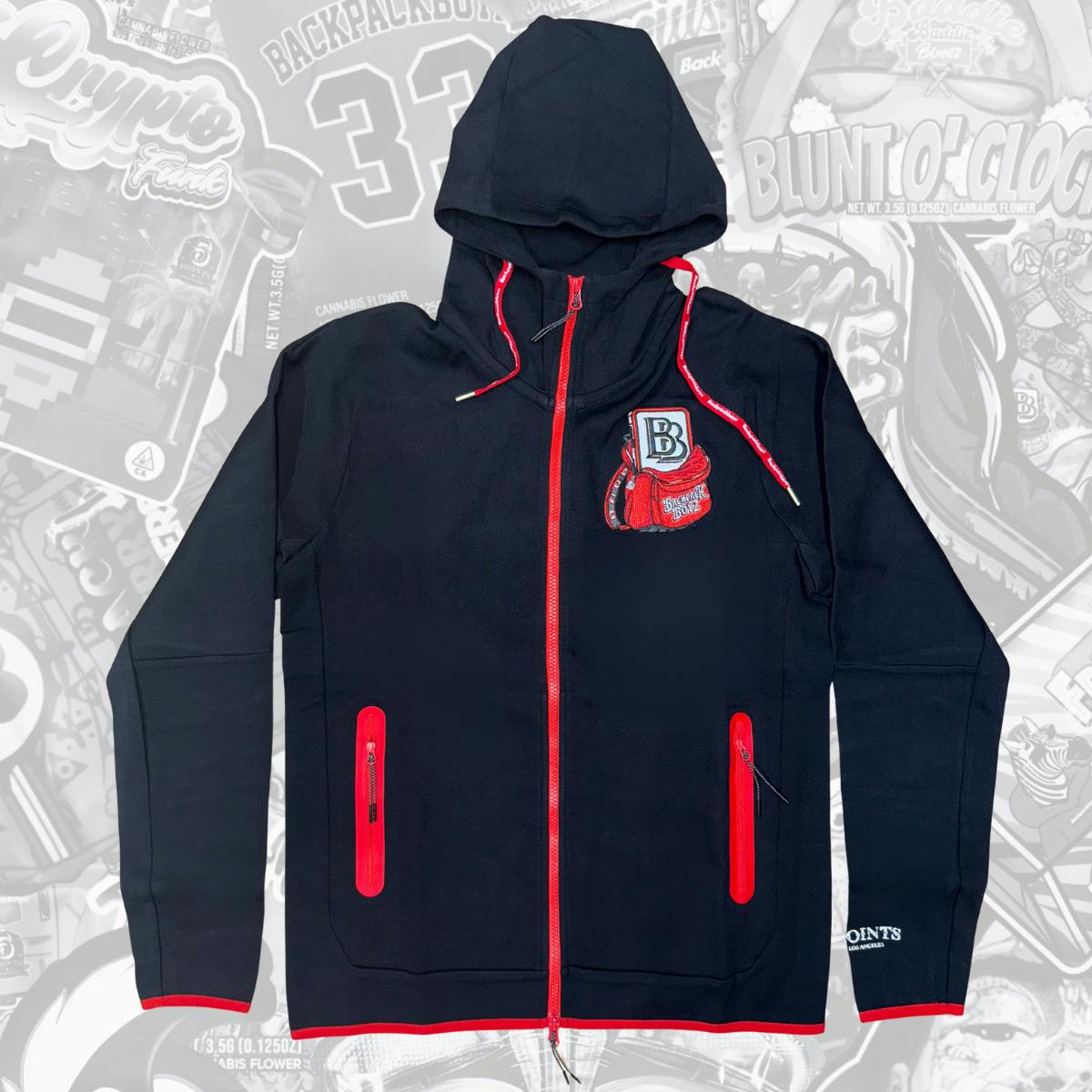 Backpack Boyz | Black BB Logo Tech Zip up Hoodie | Merch