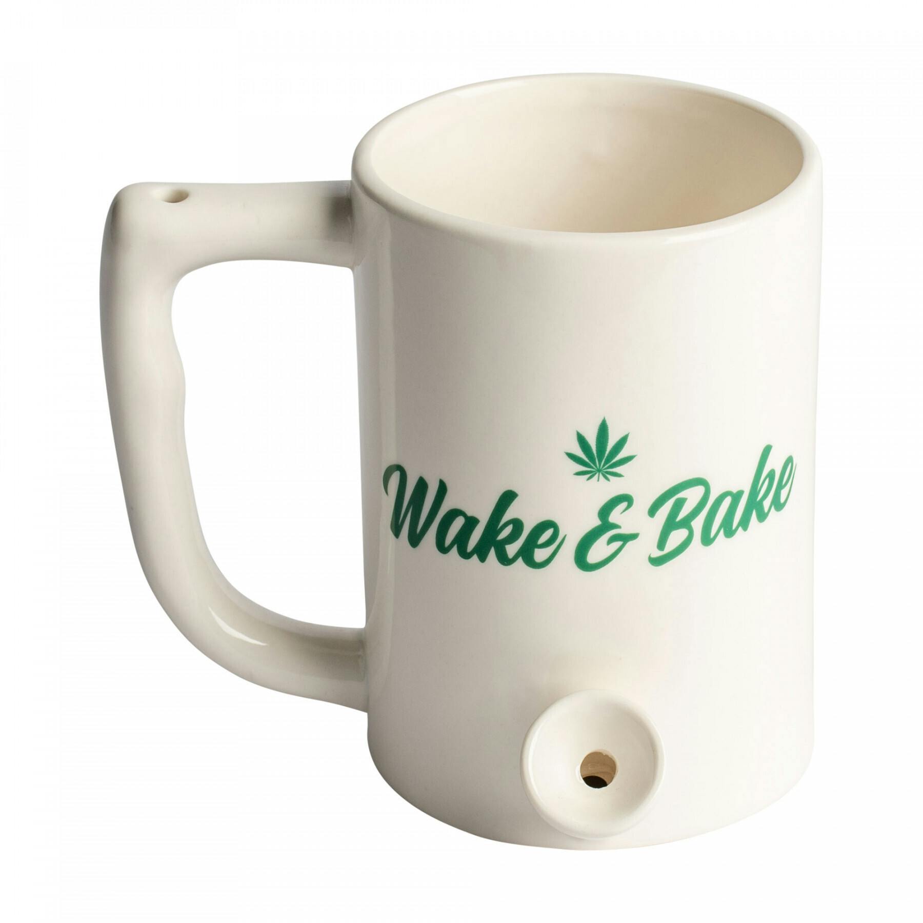 Ceramic Mug Pipe - 'Wake & Bake' - White