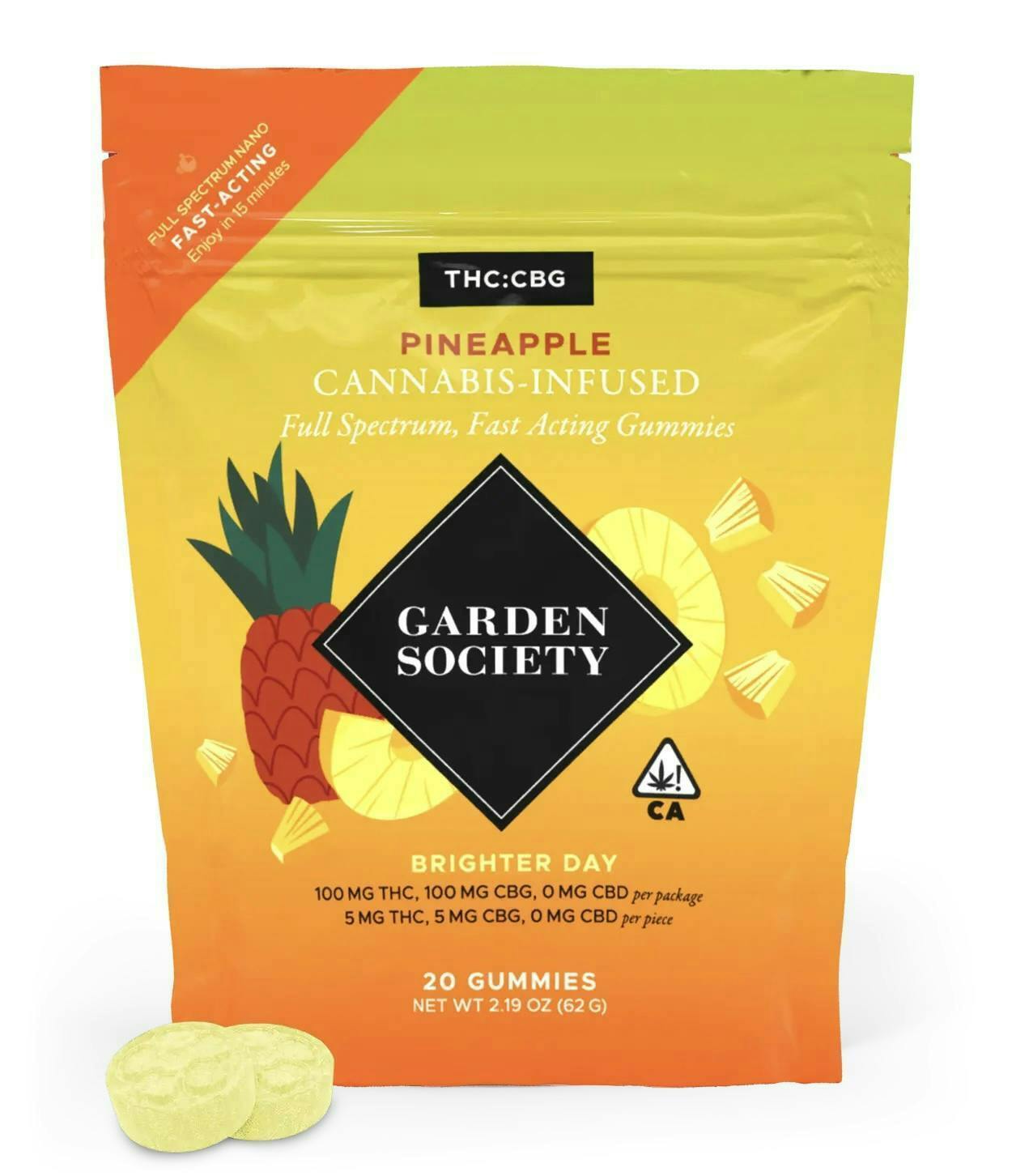 Garden Society Pineapple CBG 1:1 Gummies (1:1 CBG:THC)