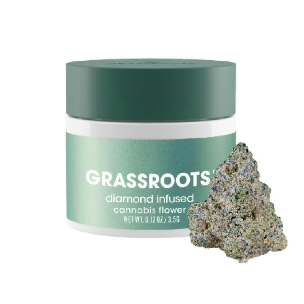 Grassroots | Peanut Butter Muffin Diamond Infused | 3.5g | Infused Flower | Sativa | THC 39.79%