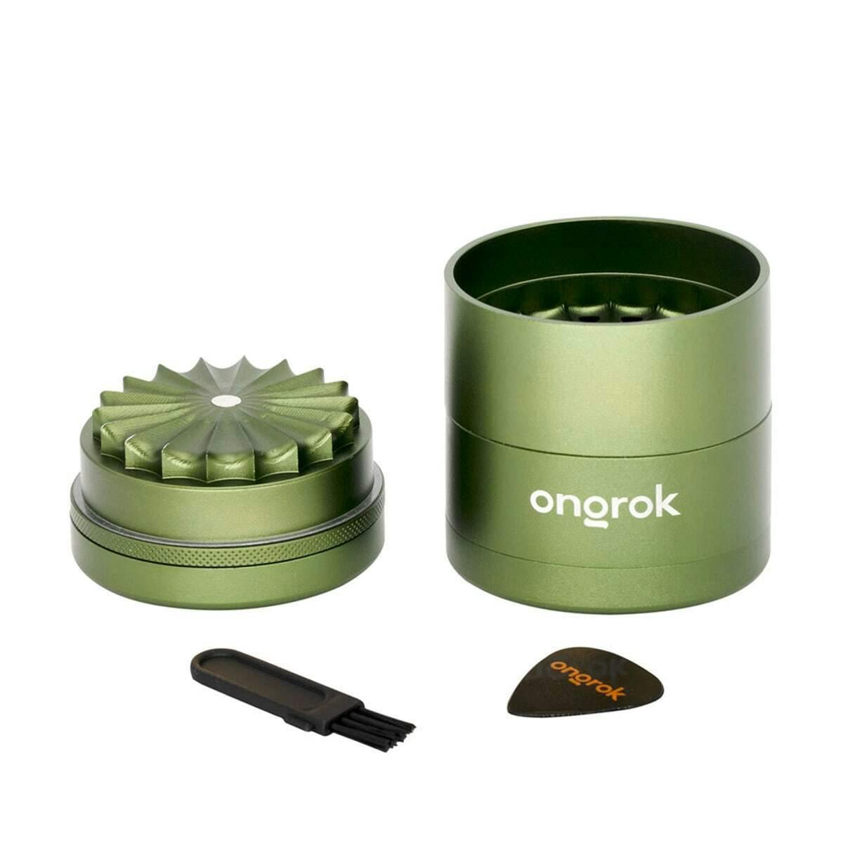 Ongrok | EZ Open Flower Tooth 5 Piece Grinder with Storage Compartment | -Green