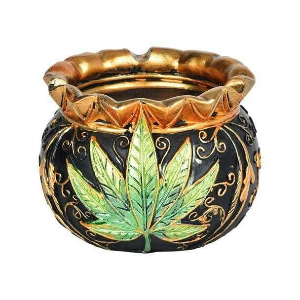 Royal Leaf Cauldron Secret Storage Polyresin Ashtray 4.5"