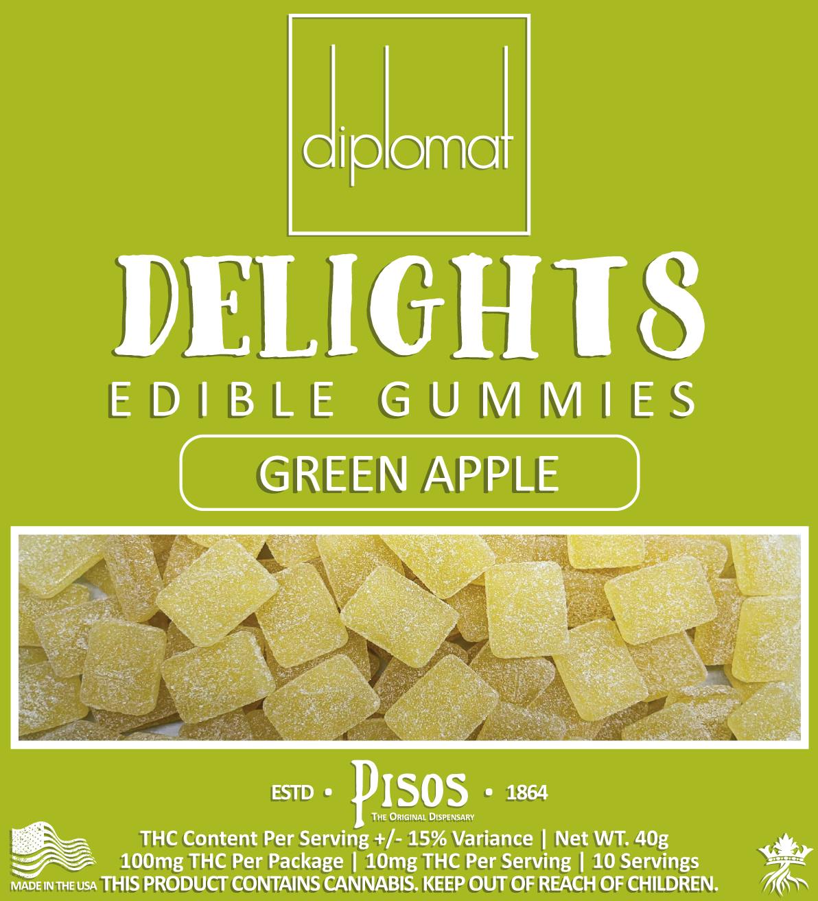Diplomat Delights | Green Apple Gummies 10pk 100mg