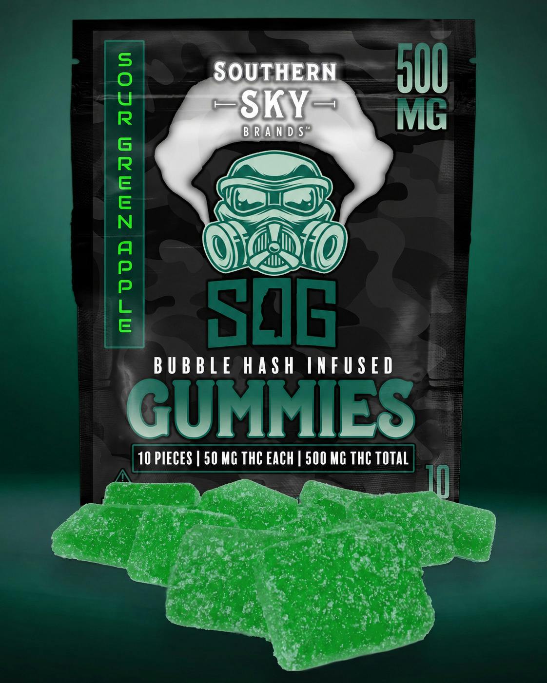 Southern Sky x SOG | 500mg | Sour Green Apple | Bubble Hash Gummies | 10pk cannabis product