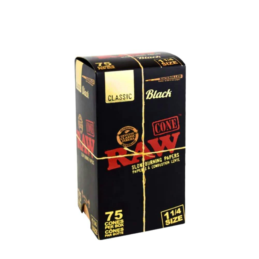 RAW BLACK 1 1/4 PRE ROLLED CONES 75pk