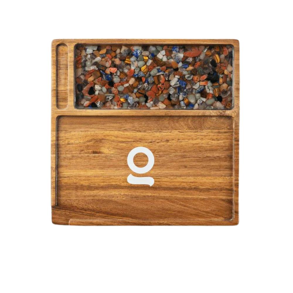 Premium Natural Acacia Wood Tray - Multi Stone