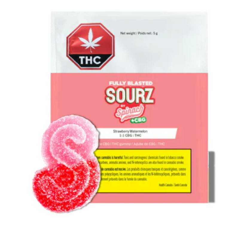 SOURZ by Spinach - Fully Blasted Strawberry Watermelon 1:1 CBG THC Gummy - 1 Pack