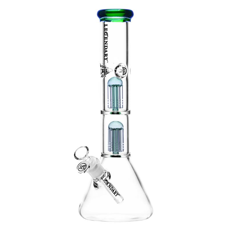 14" 9mm Legendary Double Tree Perc Beaker Bong (Green)