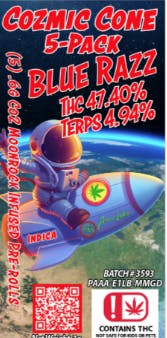 Aero Labs - Cozmic Cone .6g Infused preroll 5pk - Blue Razz - Sativa