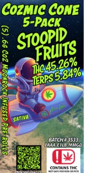 Aero Labs - Cozmic Cone .6g Infused preroll 5pk - Stoopid Fruits - Sativa