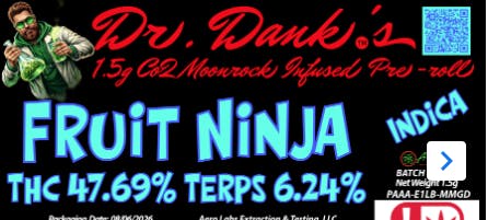 Aero Labs - Dr. Danks co2 Infused preroll - Fruit Ninja - Indica