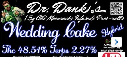 Aero Labs - Dr. Danks 1.5g co2 Infused preroll - Wedding Cake - Hybrid