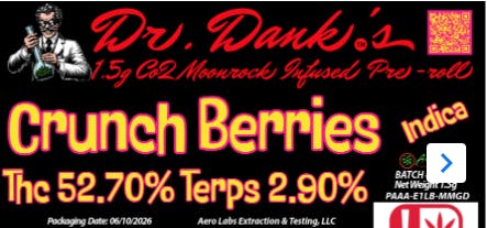 Aero Labs - Dr. Danks 1.5g co2 infused preroll - Crunch Berries - Indica