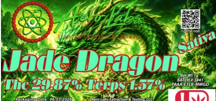 Aero Labs - 1g Full Flower preroll -Jade Dragon - Sativa