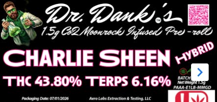 Aero Labs - Dr. Danks 1.5g co2 Infused preroll - Charlie Sheen - Hybrid