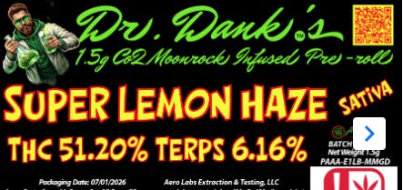 Aero Labs - Dr. Dank’s 1.5g co2 infused preroll - Super Lemon Haze - Sativa