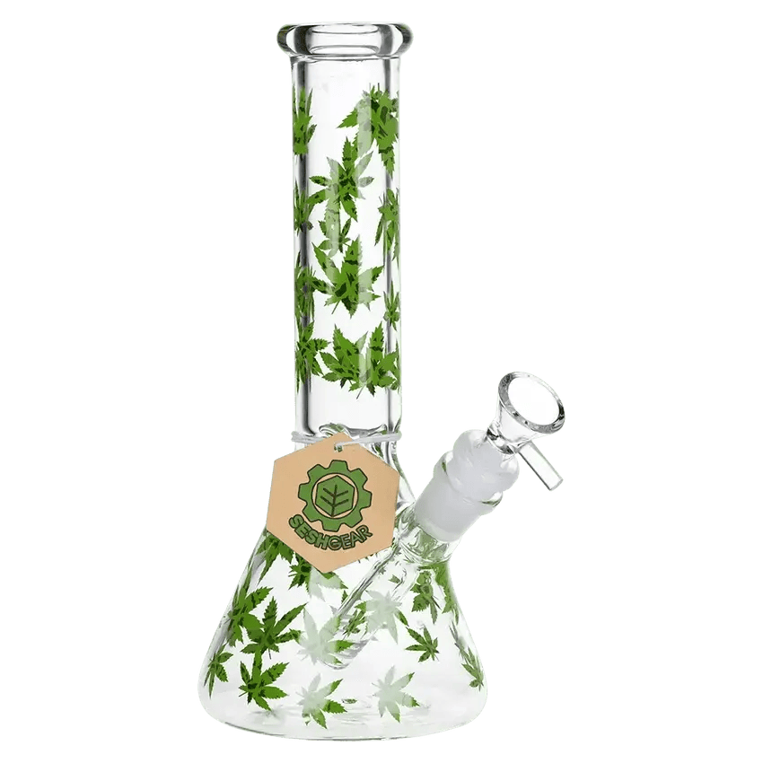 SeshGear | Green Pot Leaf Beaker Bong | 9.75"