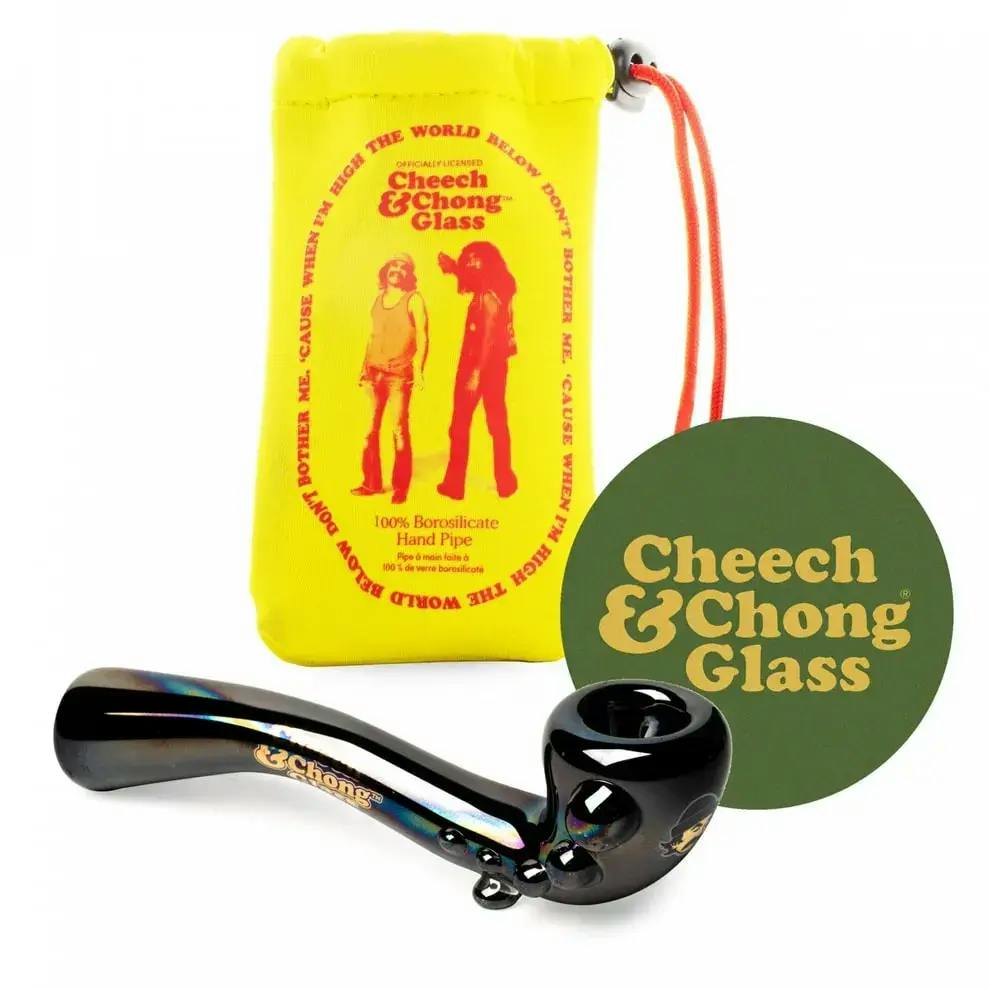 Cheech & Chong Glass | Black Rainbow Bar & Grill Hand Pipe | 5''
