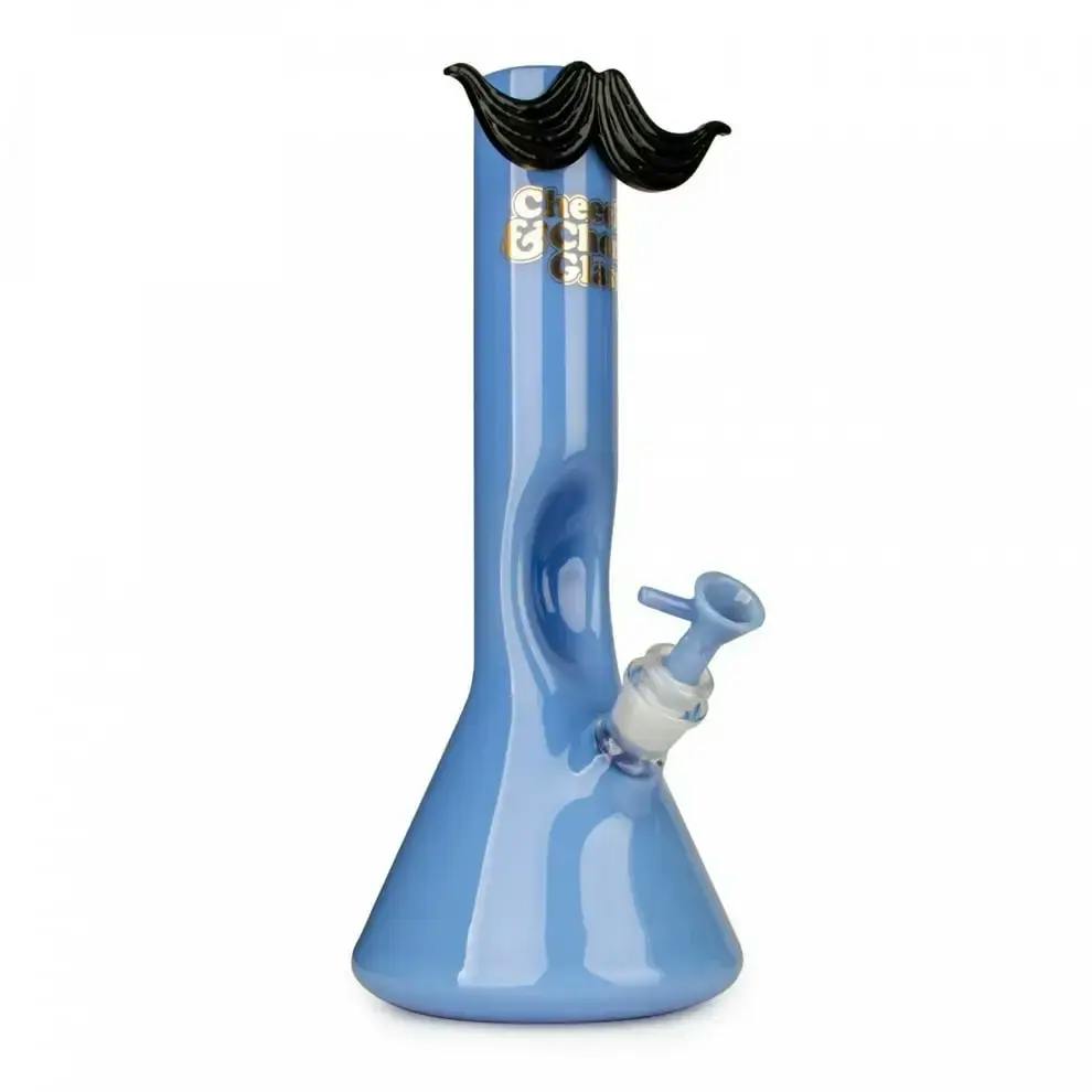 *BD* Cheech & Chong Glass | Tall Periwinkle Moustache Ride Beaker Base Water Pipe | 12''