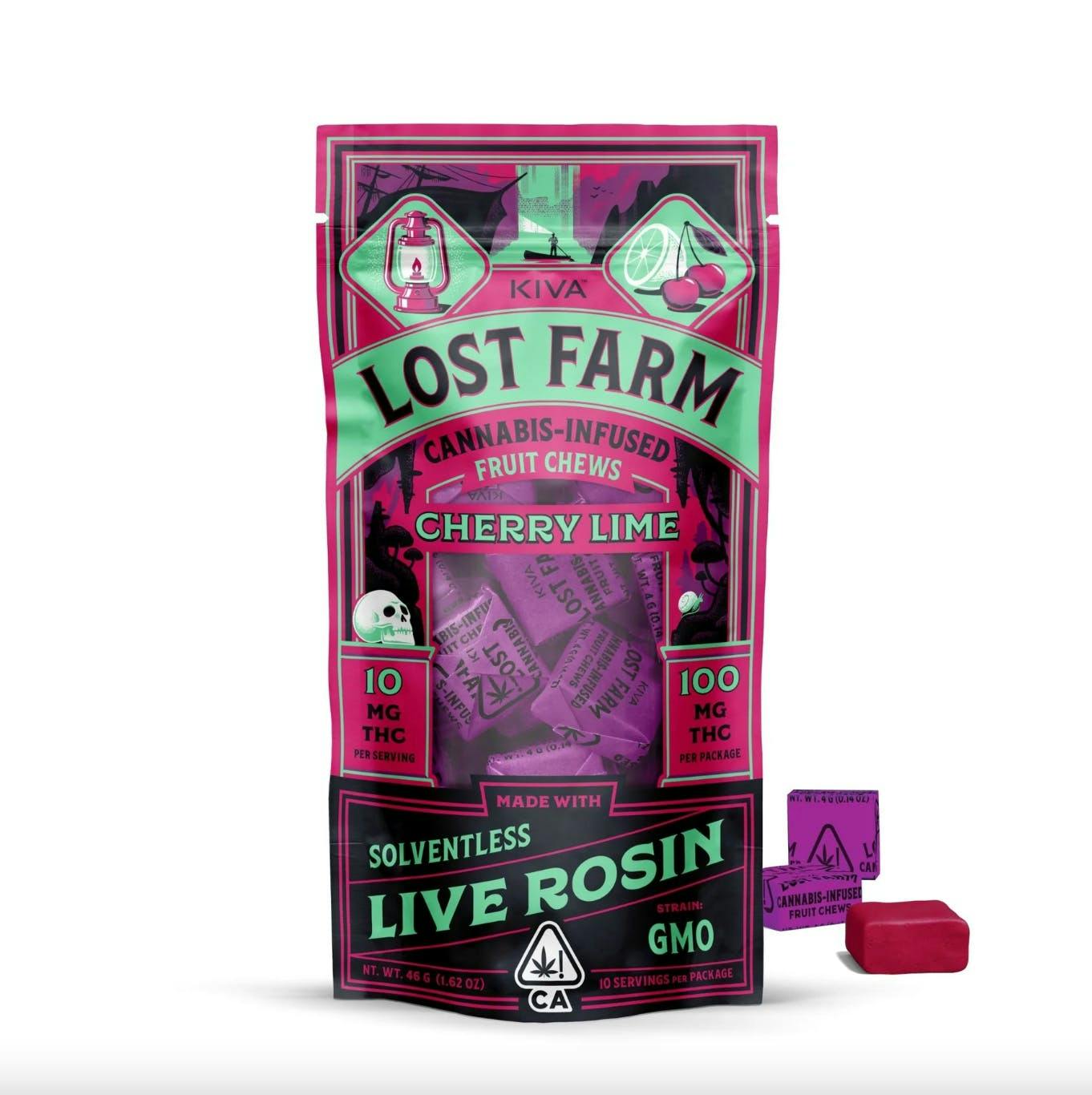 KIVA - Cherry Lime Lost Farm Chews 100mg GMO