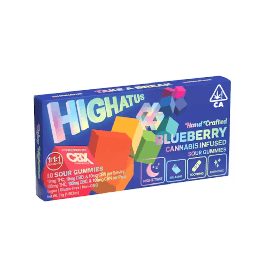 Blueberry Sour Gummies Highatus 1:1:1 THC:CBD:CBN