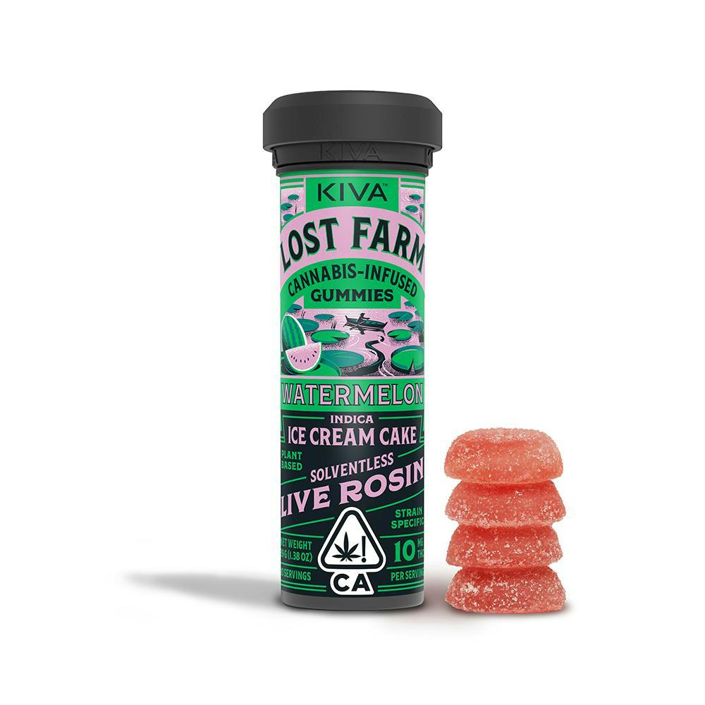KIVA - Watermelon Lost Farm Gummies 100mg Ice Cream Cake Rosin