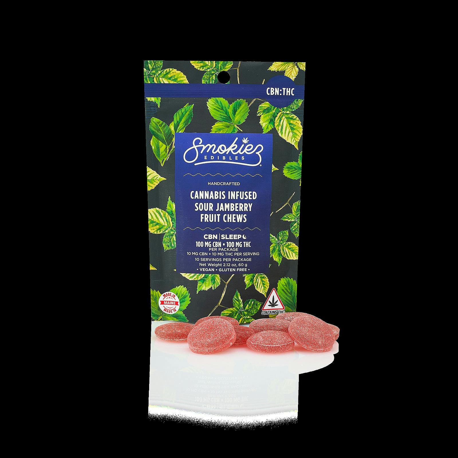 Smokiez Sour Jamberry 1:1 CBN:THC 10pk Vegan & Gluten Free Gummies