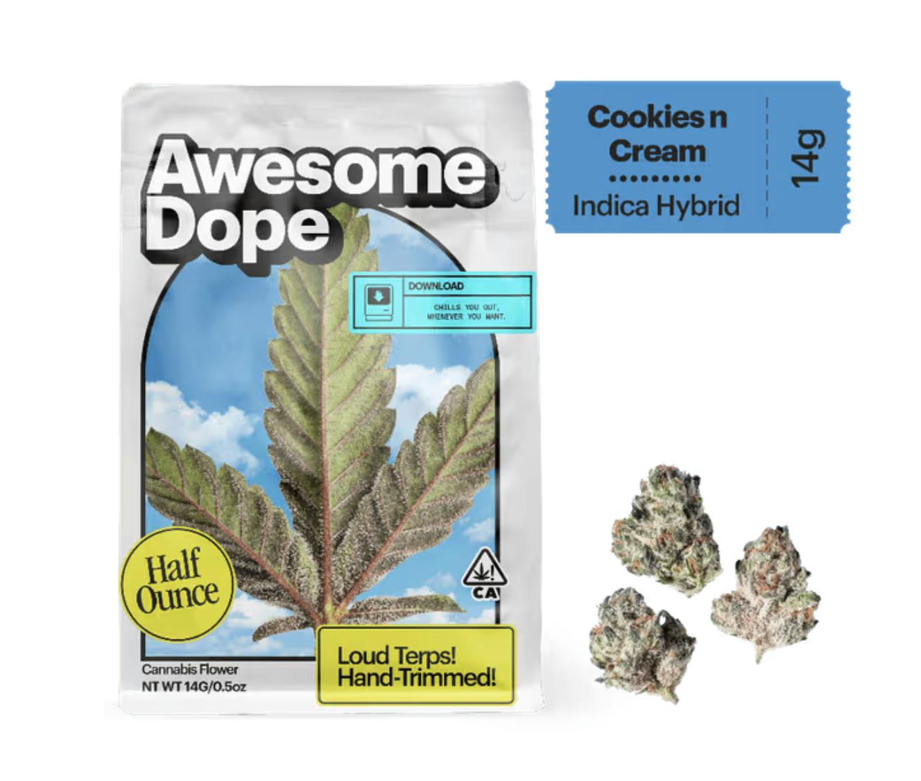 AWESOME DOPE | INDICA HYBRID | COOKIES N CREAM | 14G | SMALLS