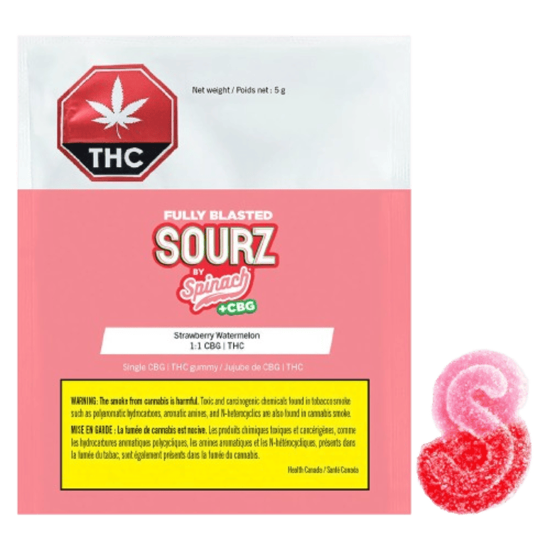 SOURZ BY SPINACH - FULLY BLASTED STRAWBERRY WATERMELON CBG:THC CHEWS