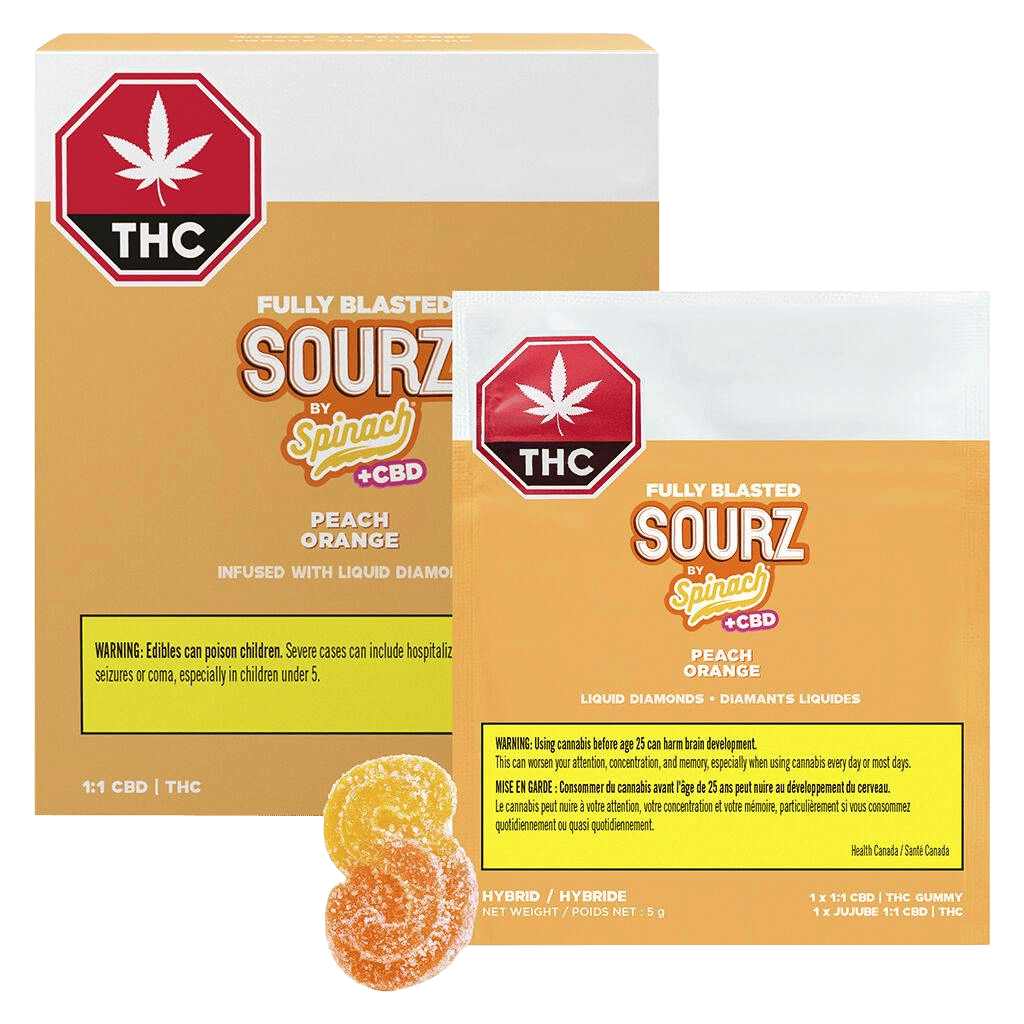 SOURZ BY SPINACH - FULLY BLASTED PEACH ORANGE THC|CBD GUMMIES MULTI (10 PACK)