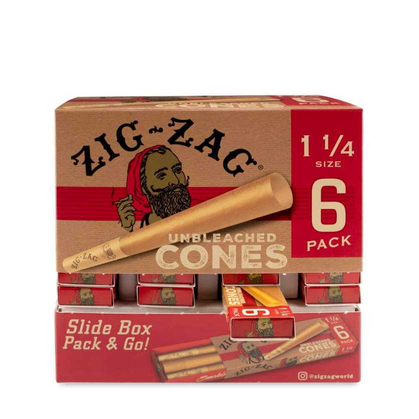 Zig Zag - 1 1/4" Size 6pk -Unbleached Pre-Rolled Cones