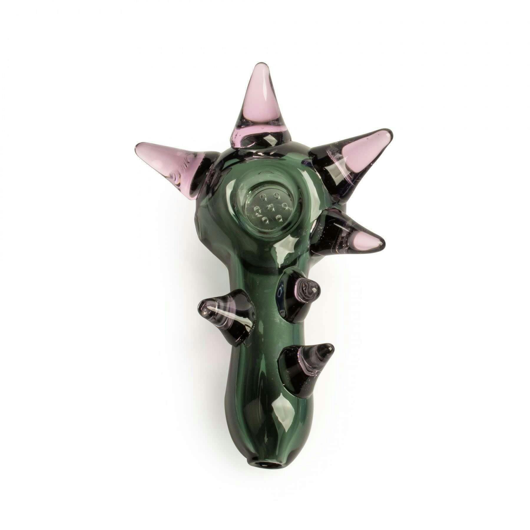 RED EYE GLASS 4.5 JADE GREEN SPIKE HAND PIPE W/SCREEN BOWL