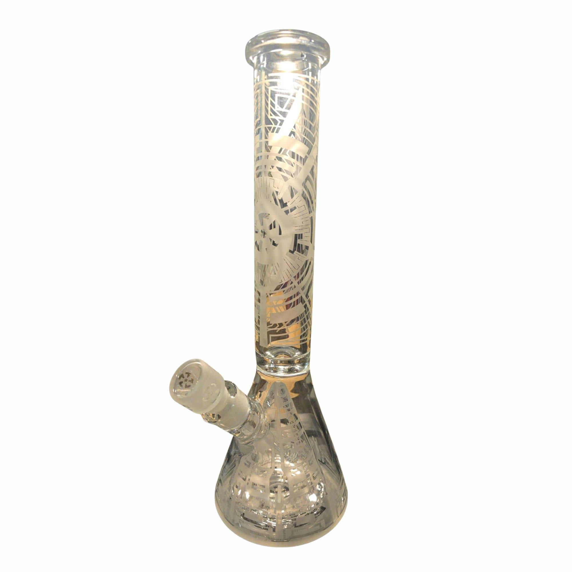 16 INCH FROSTED ETCHED BEAKER BONG WITH GIANT BASE PERK AND MATCHING FROSTED BOWL