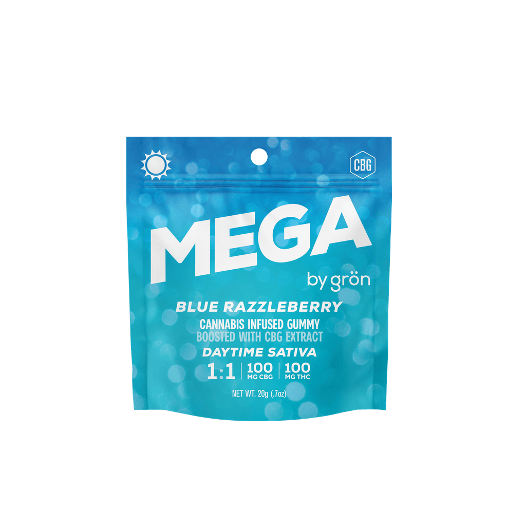 Gron Mega Pearl Blue Razzleberry 1:1 CBG:THC Gummy 100mg [2pk] Candy