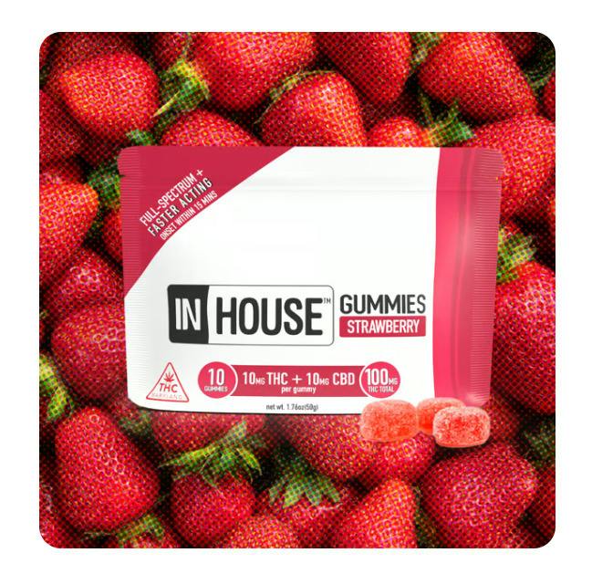 In-House 100mg Gummies - Strawberry 1:1 (THC:CBD)