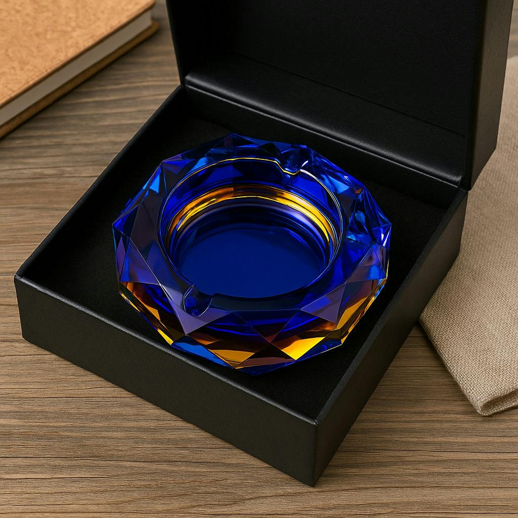Faceted Octagon Iridized Glass Ashtray, Assorted Colors