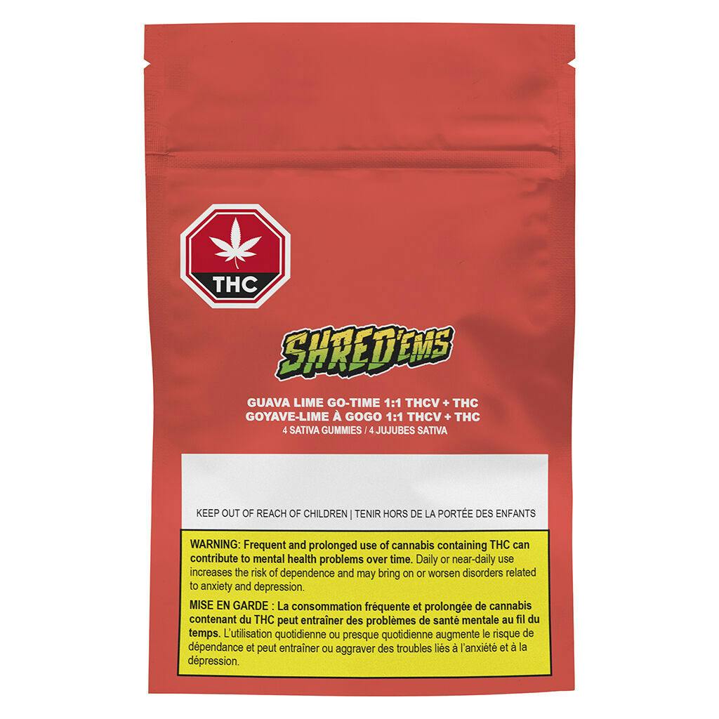 SHRED'EMS - Guava Lime Go-Time 1:1 THC:THCv Soft Chews Sativa - 4 Pack