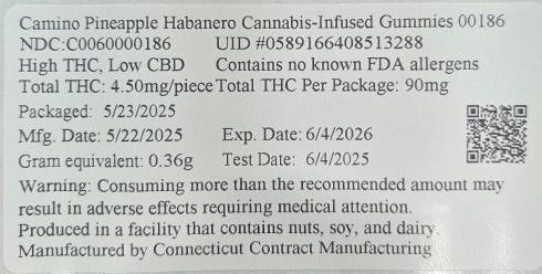 Camino Pineapple Habanero Gummies 100mg (20-Pack | 5mg Each) (00186)