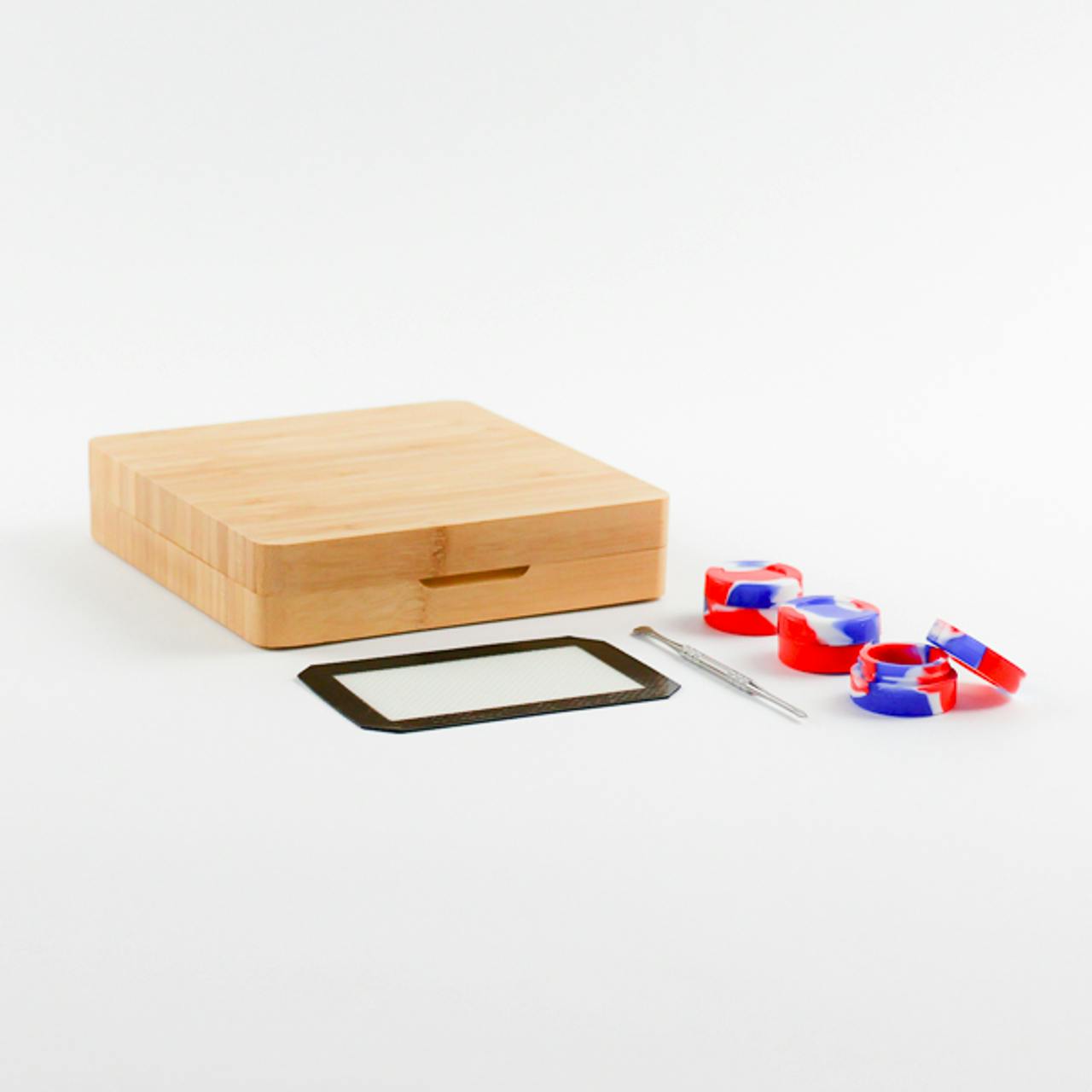 7"x7.5" Bamboo Rolling Tray Box Set (Dab Mat, Wax Containers, Tool, Magnetic Seal)