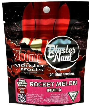 Monster Xtracts Blasternaut Gummies 200mg Indica Rocket Melon at Emerald Fire Farms and Provisioning Center