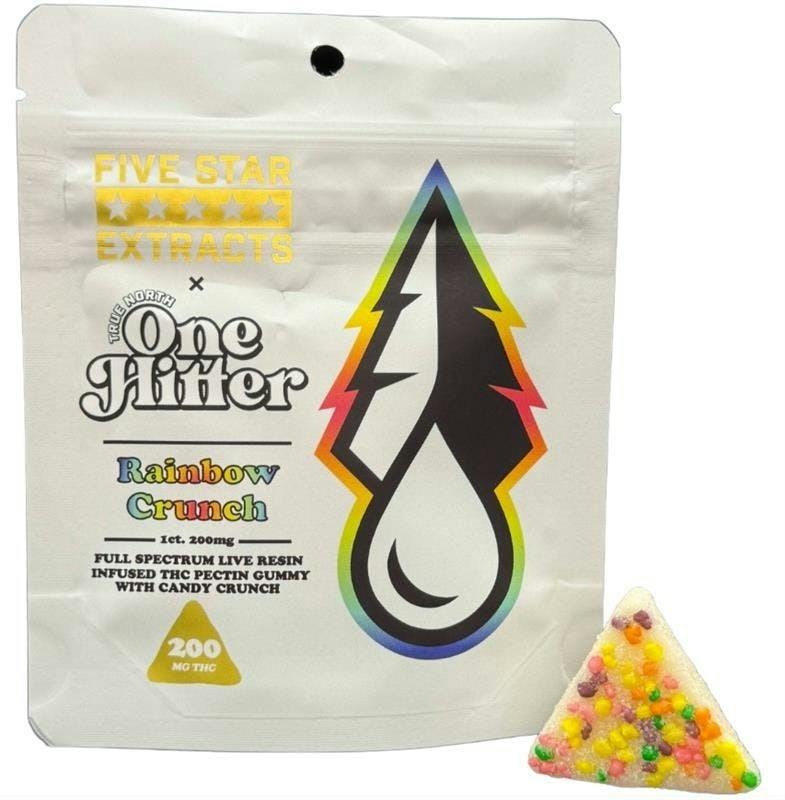 True North x Five Star One Hitter Cured Resin Infused Gummies 200mg Rainbow Crunch