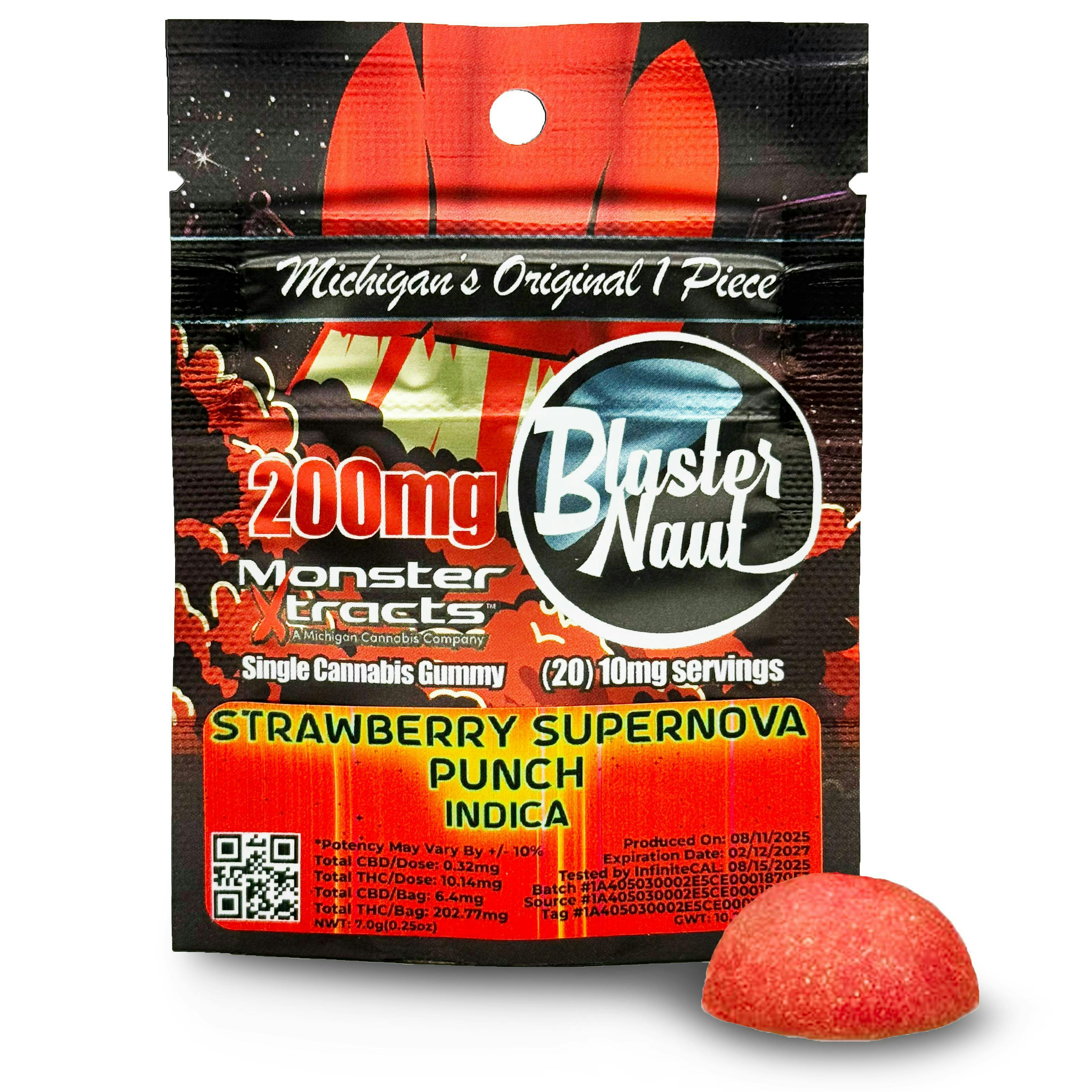 Monster Xtracts Blasternaut Gummies 200mg Indica Strawberry Supernova Punch at Emerald Fire Farms and Provisioning Center